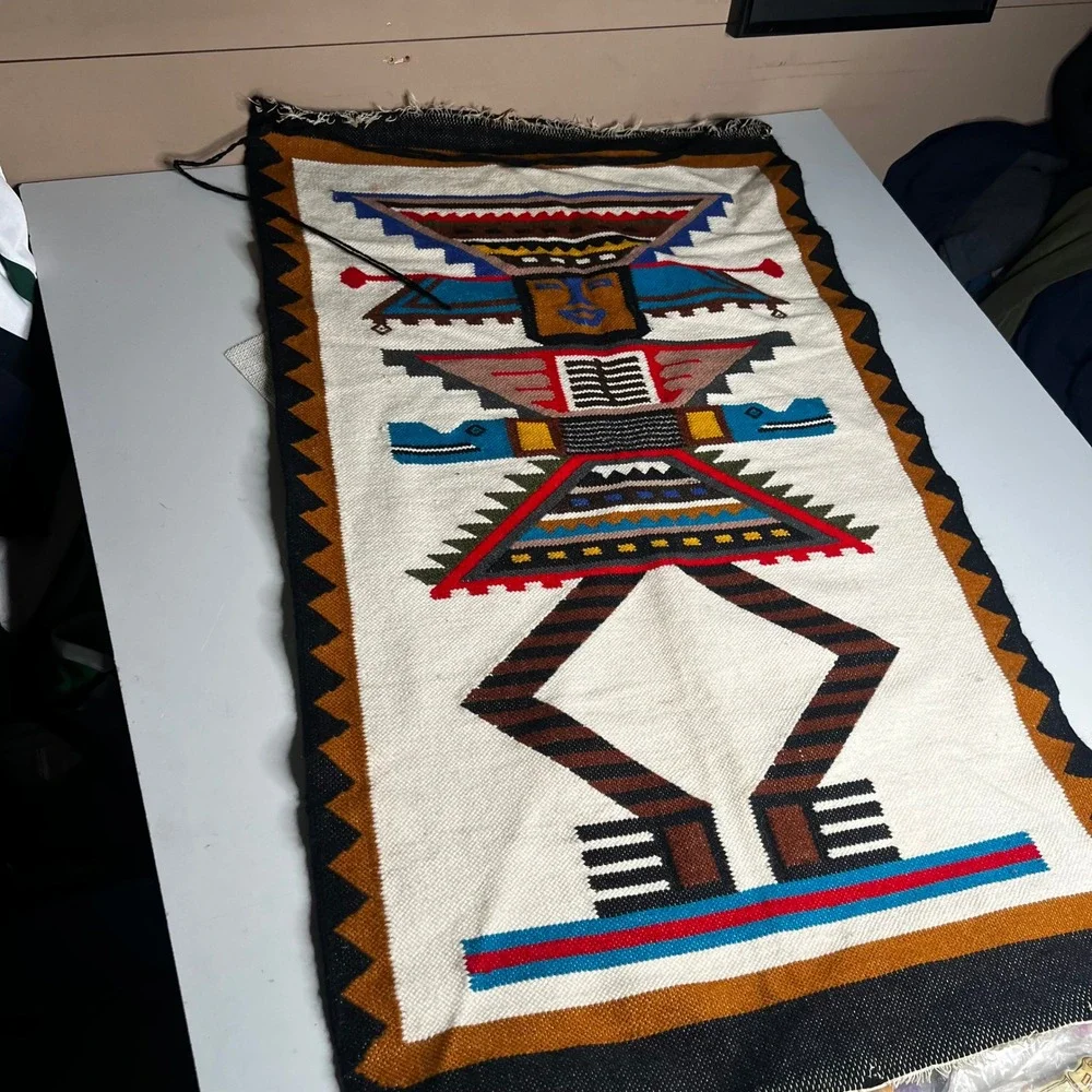 Vintage Southwest Yei Figure Handwoven Wool Rug Wall Hanging 36x20 Multi-Color